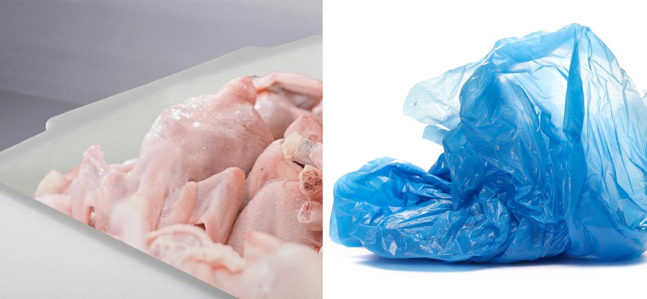 PE polyethylene containers allow direct contact with food inside the container, whereas cardboard bins must be used with a single-use plastic liner